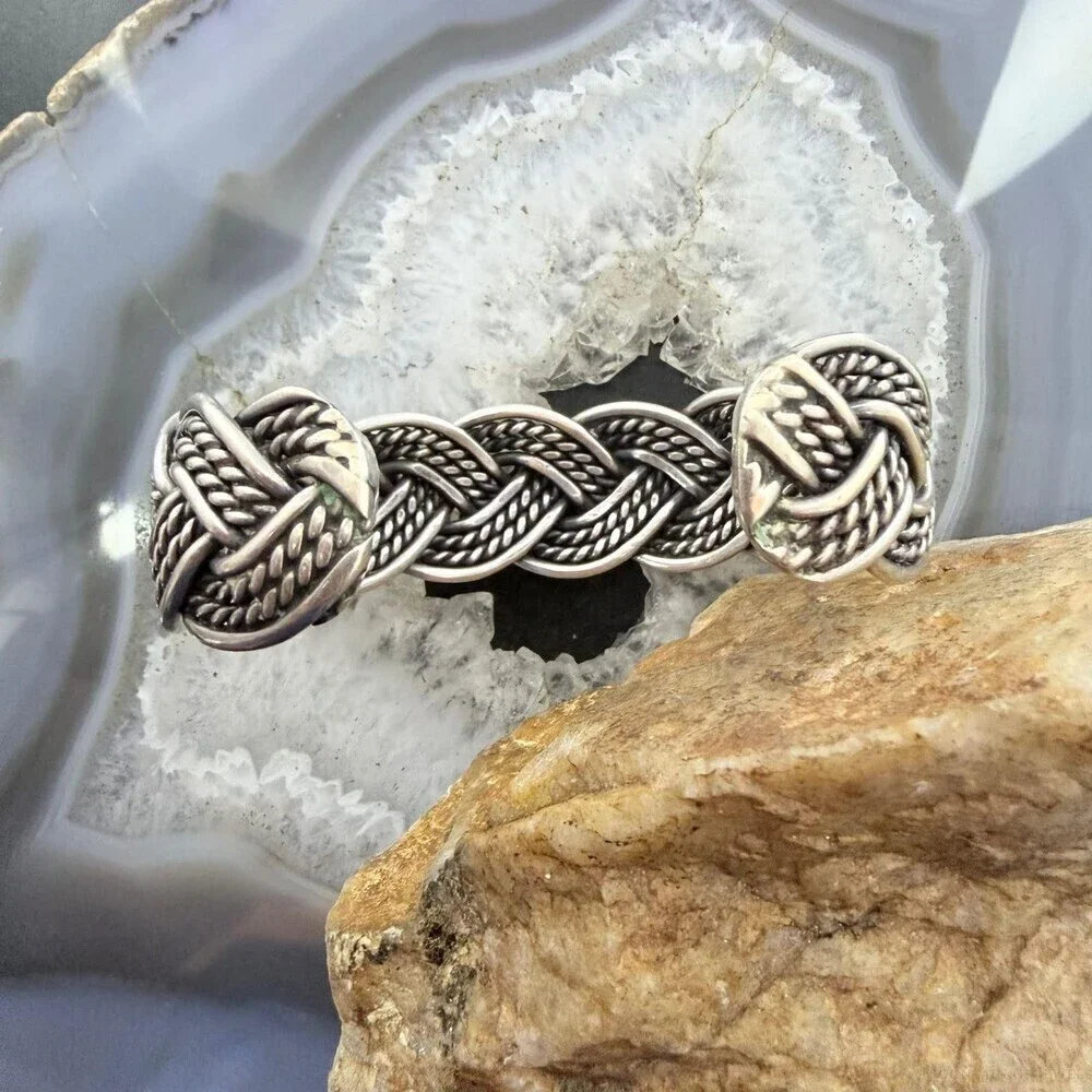 Sterling Silver Woven Rope With Square Turquoise Fashion Bracelet For Women